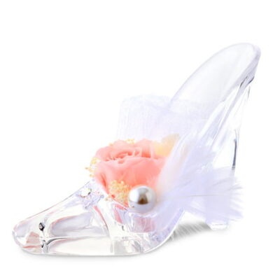 画像：ガラスの靴に入ったピンクのバラの電報見本