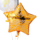 画像：congratulations と書かれたゴールドの星の風船アップ