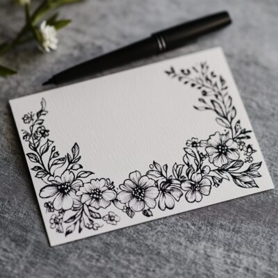 画像：はがきに手書きの花の模様が描かれている