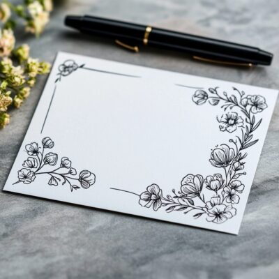 画像：はがきに手書きの花の模様が描かれている