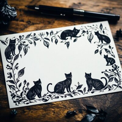 画像：猫のイラストが描かれたはがき